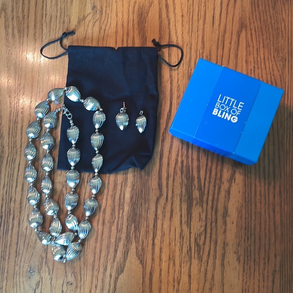 Little Box of Bling Stainless Steel Shell Shaped 36” Necklace and Earring Set - Picture 5 of 5